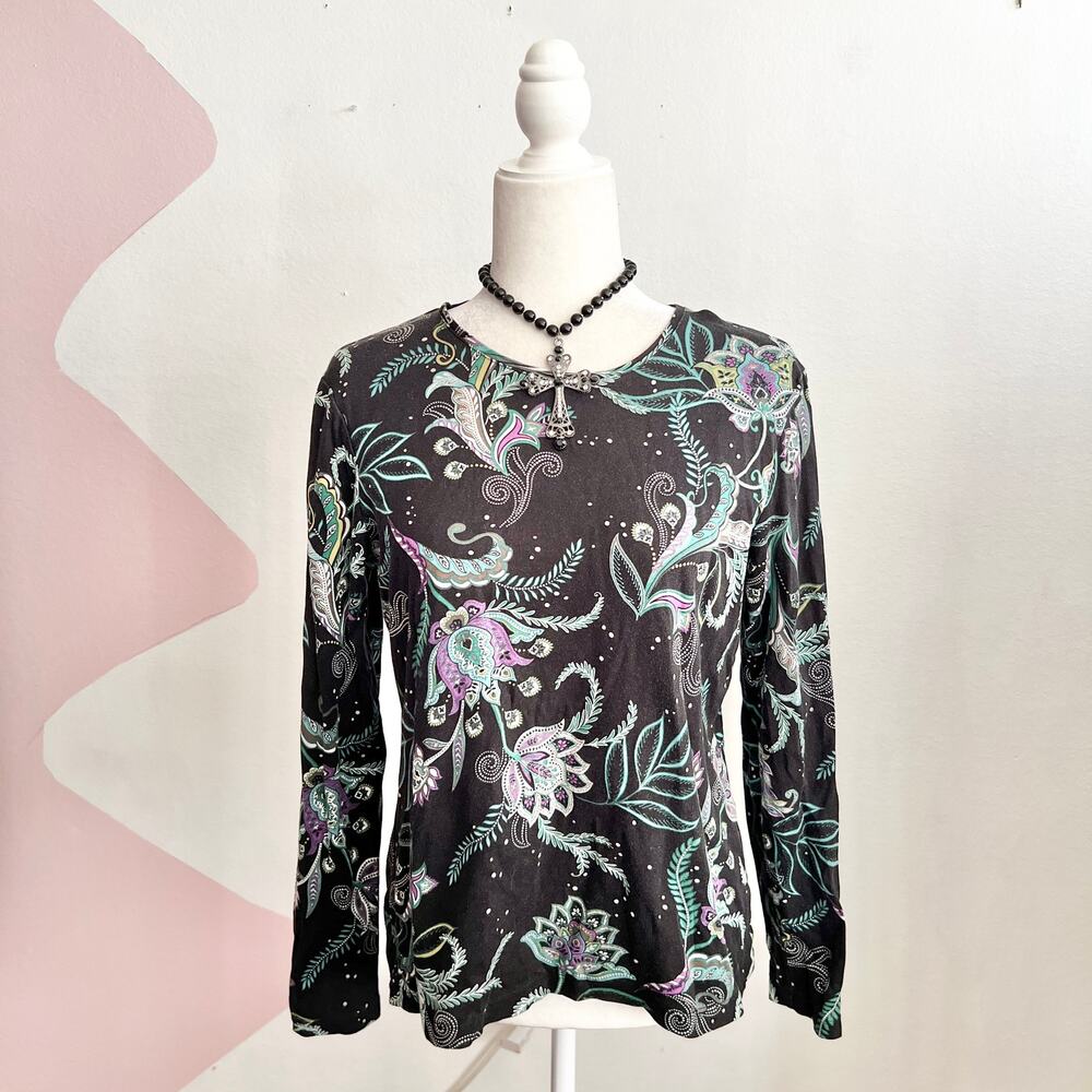 Black Paisley Top Fairy Grunge Y2K 2000s Boho 90s Edgy‎ Witchy Gothic Medium